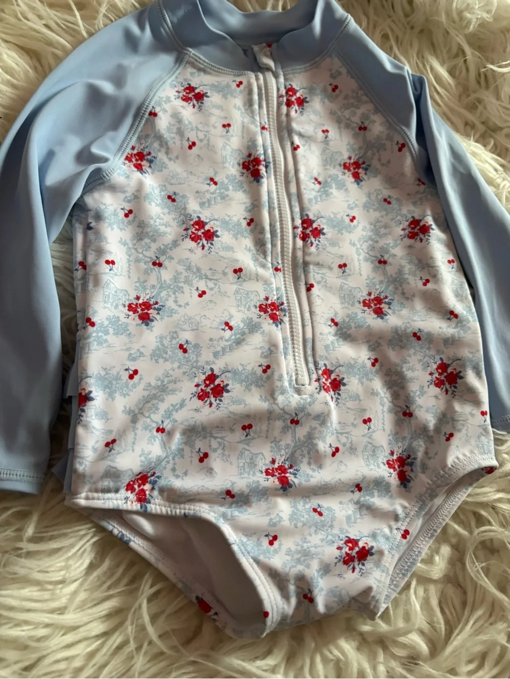 Janie and Jack Cherry Toile Long Sleeve Rash Guard Swimsuit 18-24 Months
